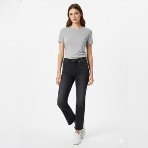 ZARA 100% Cotton Black Washed Cropped Jeans Raw Hem Straight Leg Button Fly  34